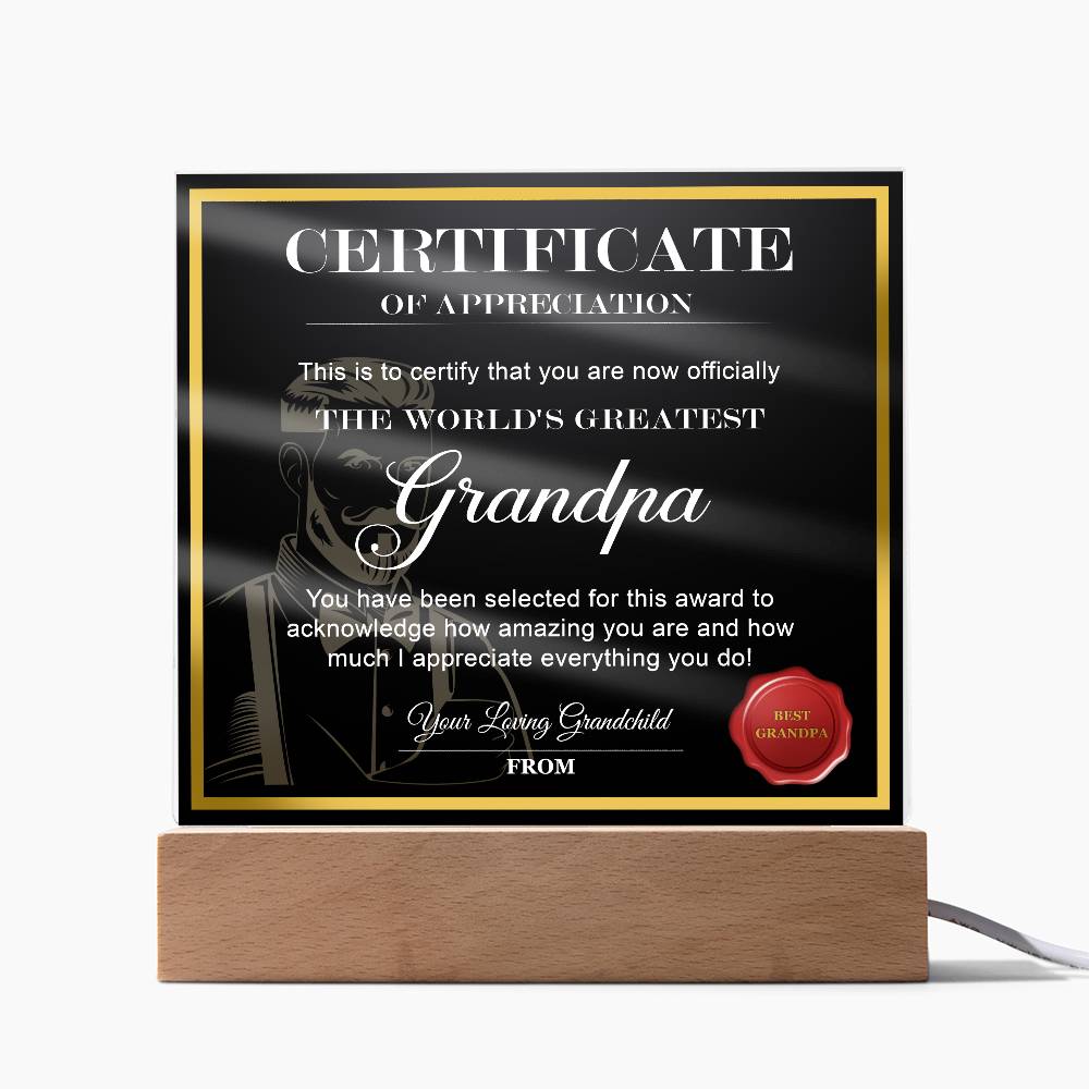 Printed Square Acrylic Plaque  Gift For Grandpa, Gift for Grandfather, Birthday Gift