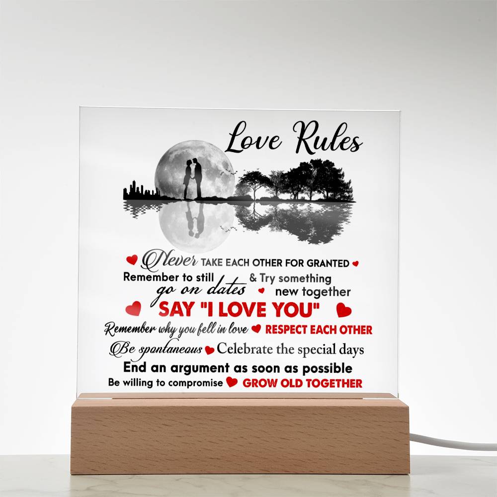 Love Rules- Acrylic Square Plaque