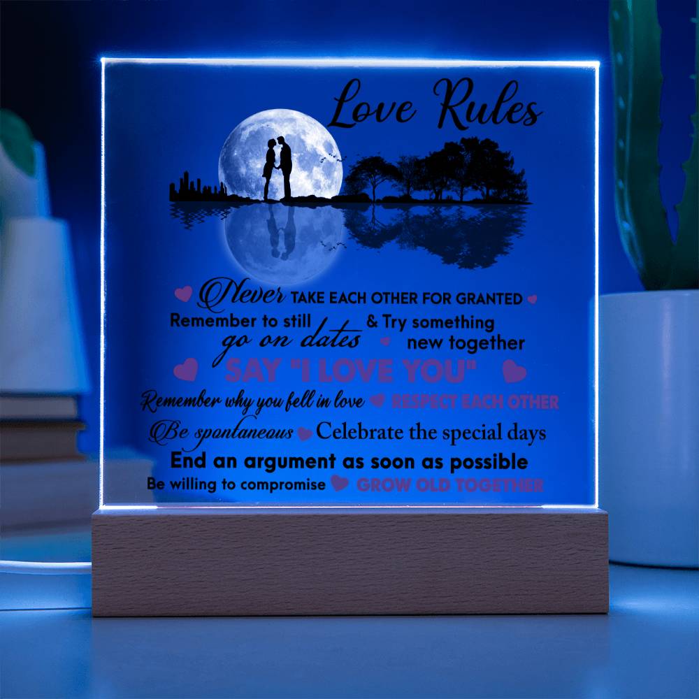 Love Rules- Acrylic Square Plaque