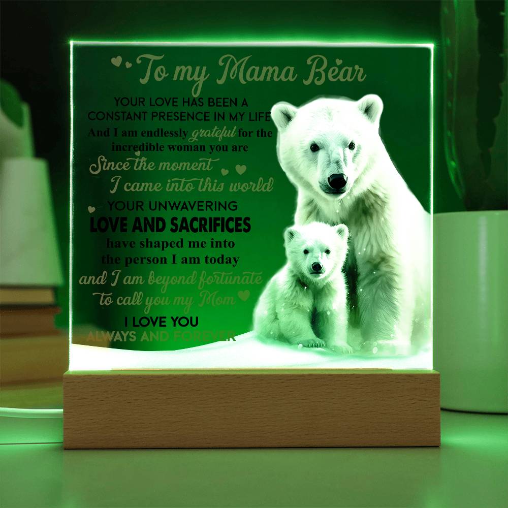 Eternal Love: A Heartfelt Message from Baby Bear- Acrylic  Square Plaque, Gift for mom, Gift for Mother