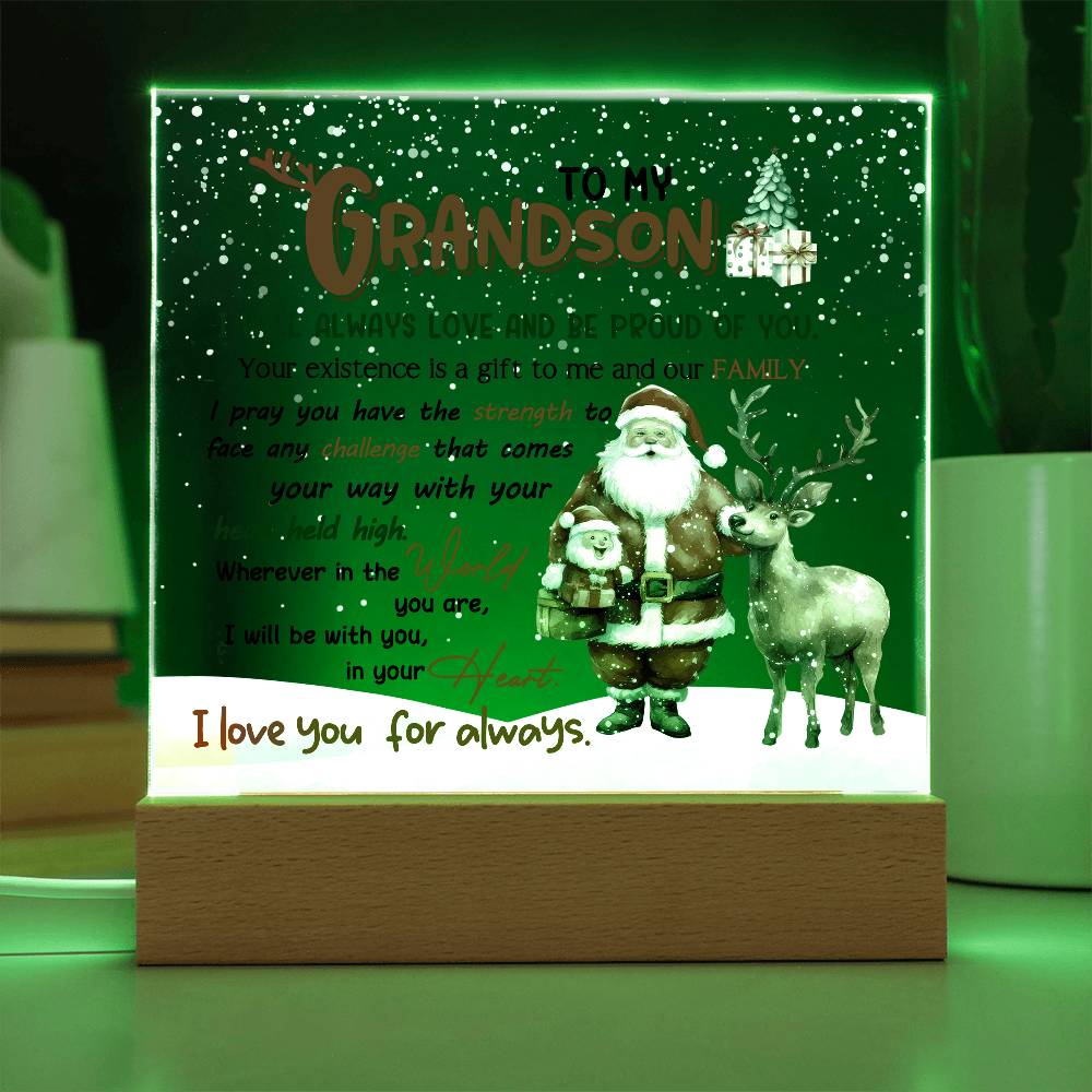 To My Grandson- Holiday Gift- Acrylic Square Plaque