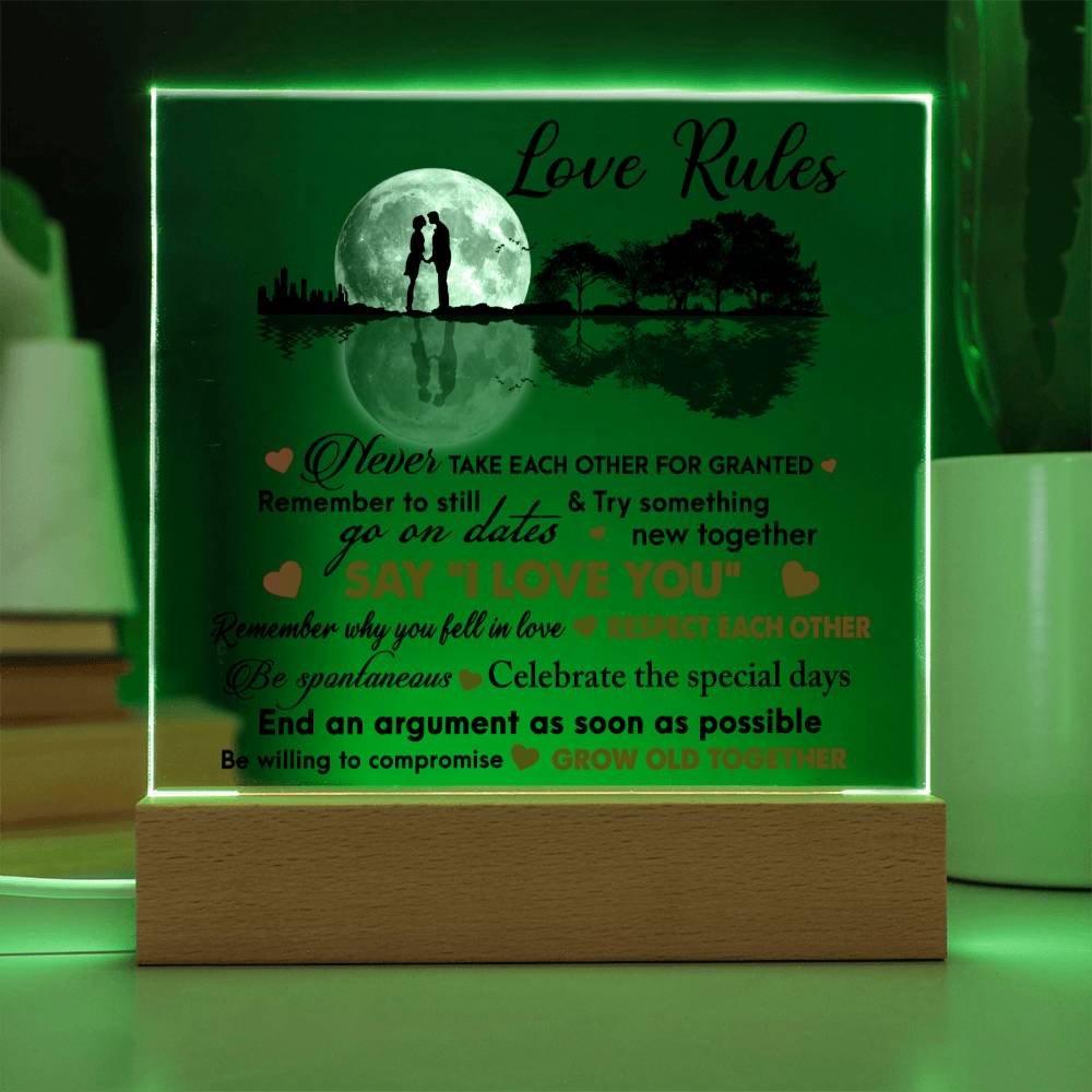 Love Rules- Acrylic Square Plaque