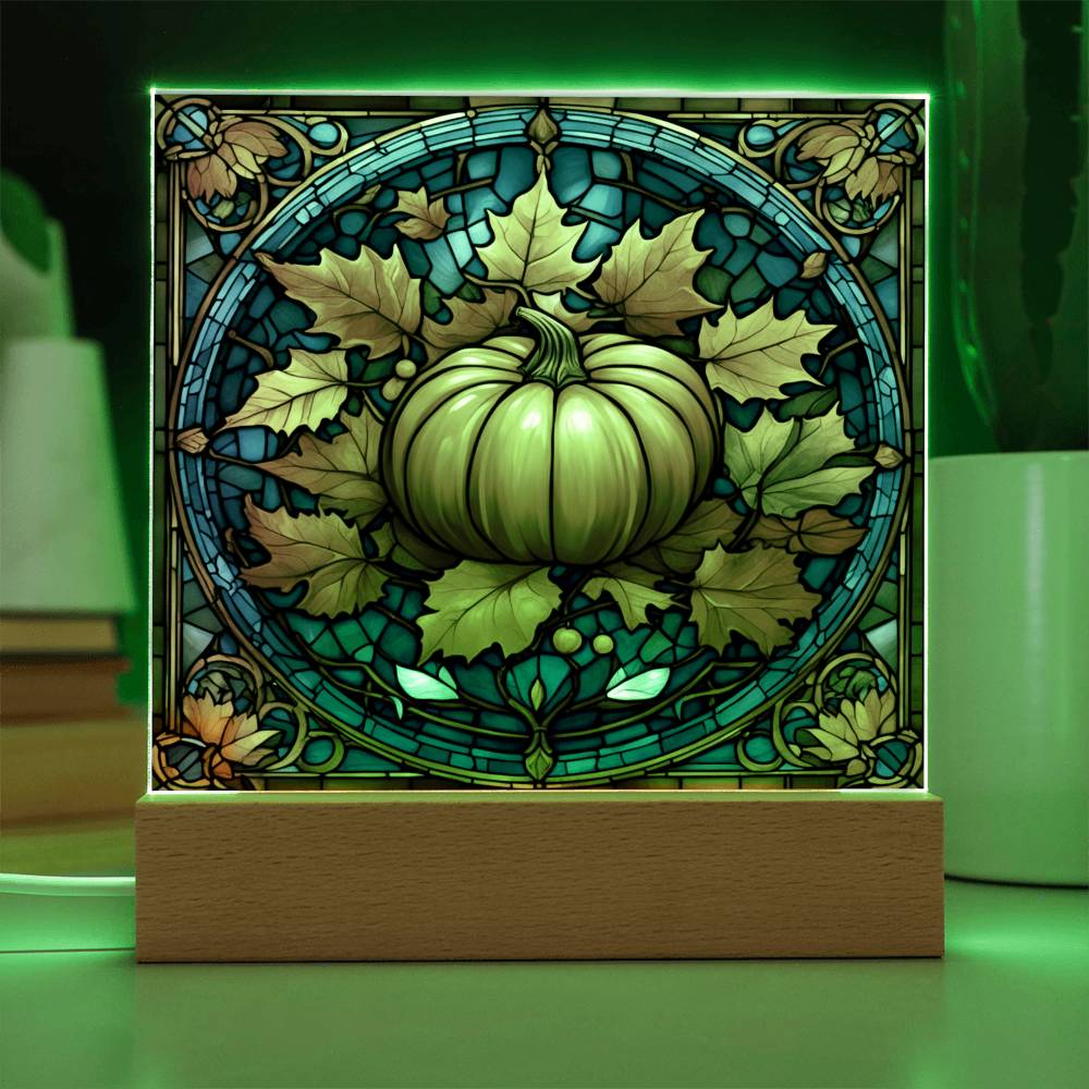 Stained Glass Pumpkin- Acrylic Square Plaque for Home Decor