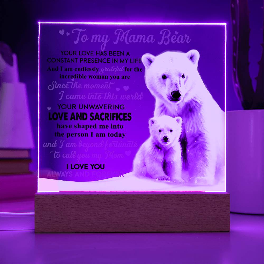 Eternal Love: A Heartfelt Message from Baby Bear- Acrylic  Square Plaque, Gift for mom, Gift for Mother