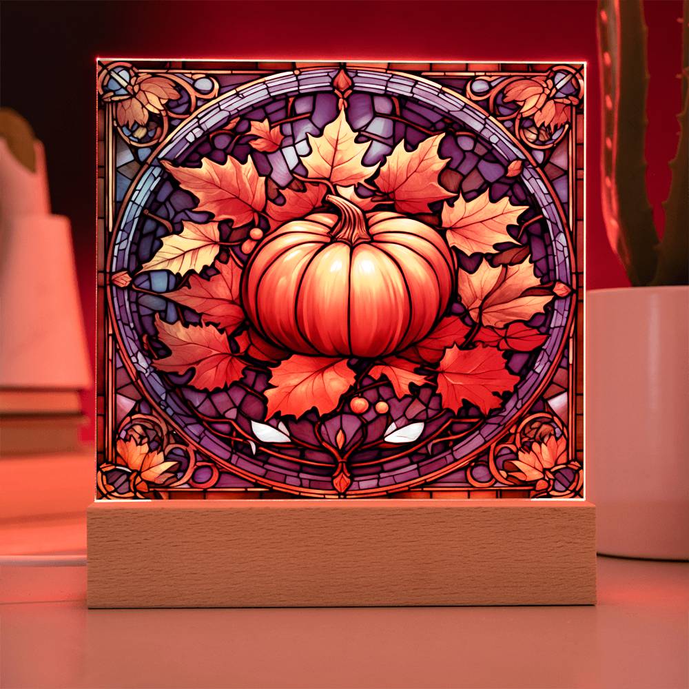 Stained Glass Pumpkin- Acrylic Square Plaque for Home Decor