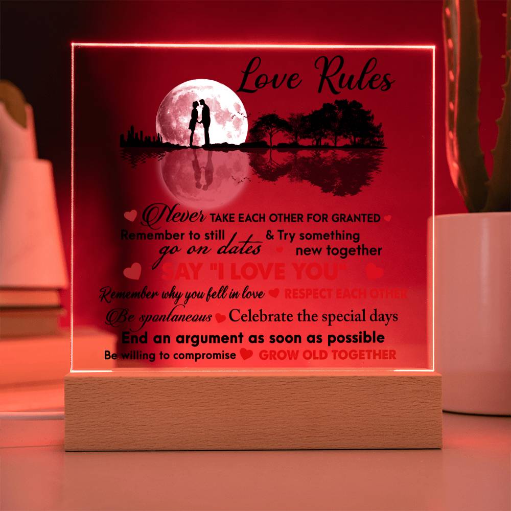 Love Rules- Acrylic Square Plaque