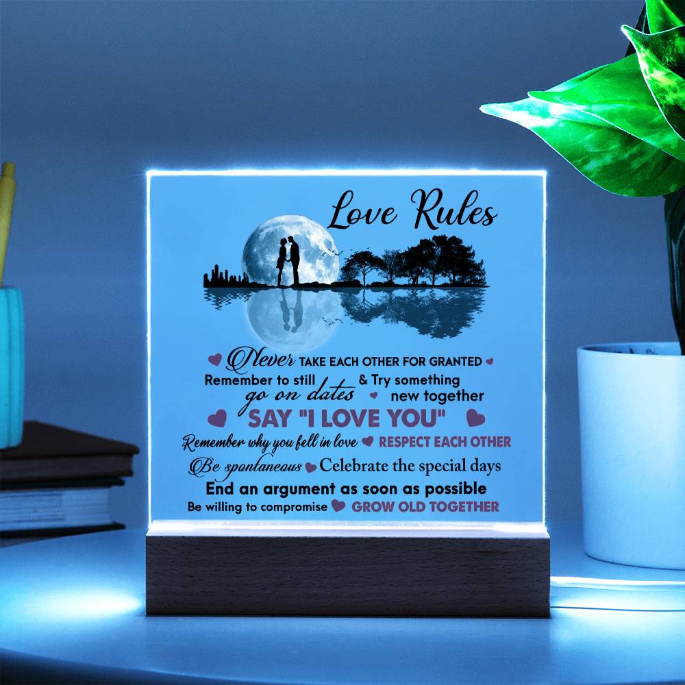 Love Rules- Acrylic Square Plaque