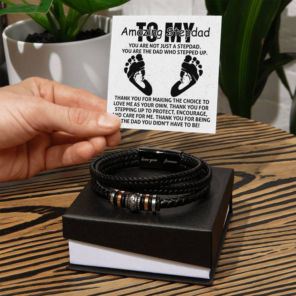 Vegan Leather Bracelet Gift for Stepdad, Gift for Stepfather, Birthday Gift, Father's Day Gift