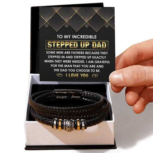 Black Leather Bracelet  Gift For Step Dad, Birthday Gift