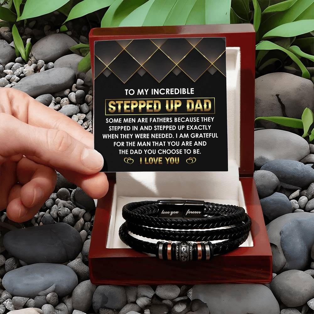 Black Leather Bracelet  Gift For Step Dad, Birthday Gift