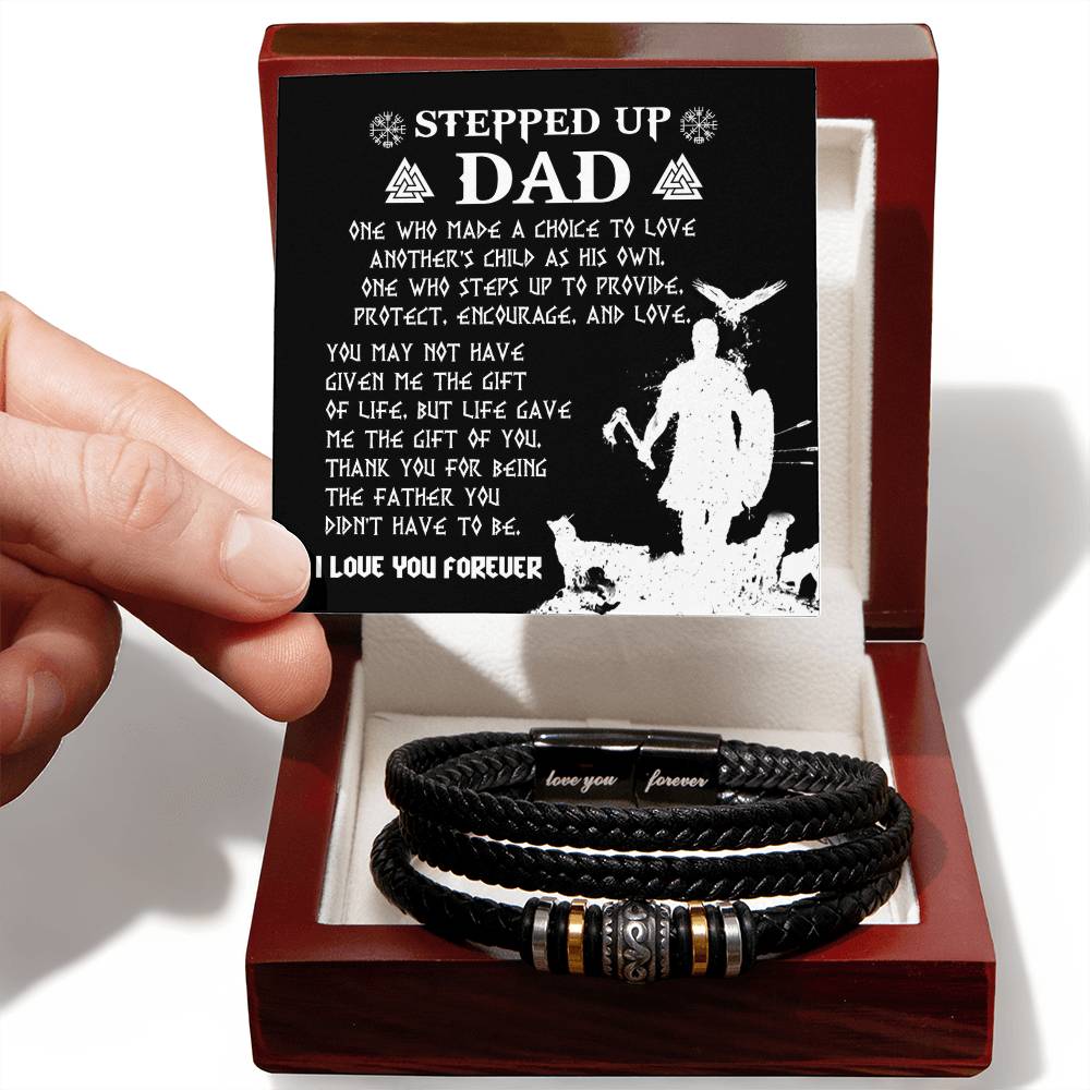 Vegan Leather Bracelet Gift For Stepped Up Dad, Gift for StepFather,Birthday Gift