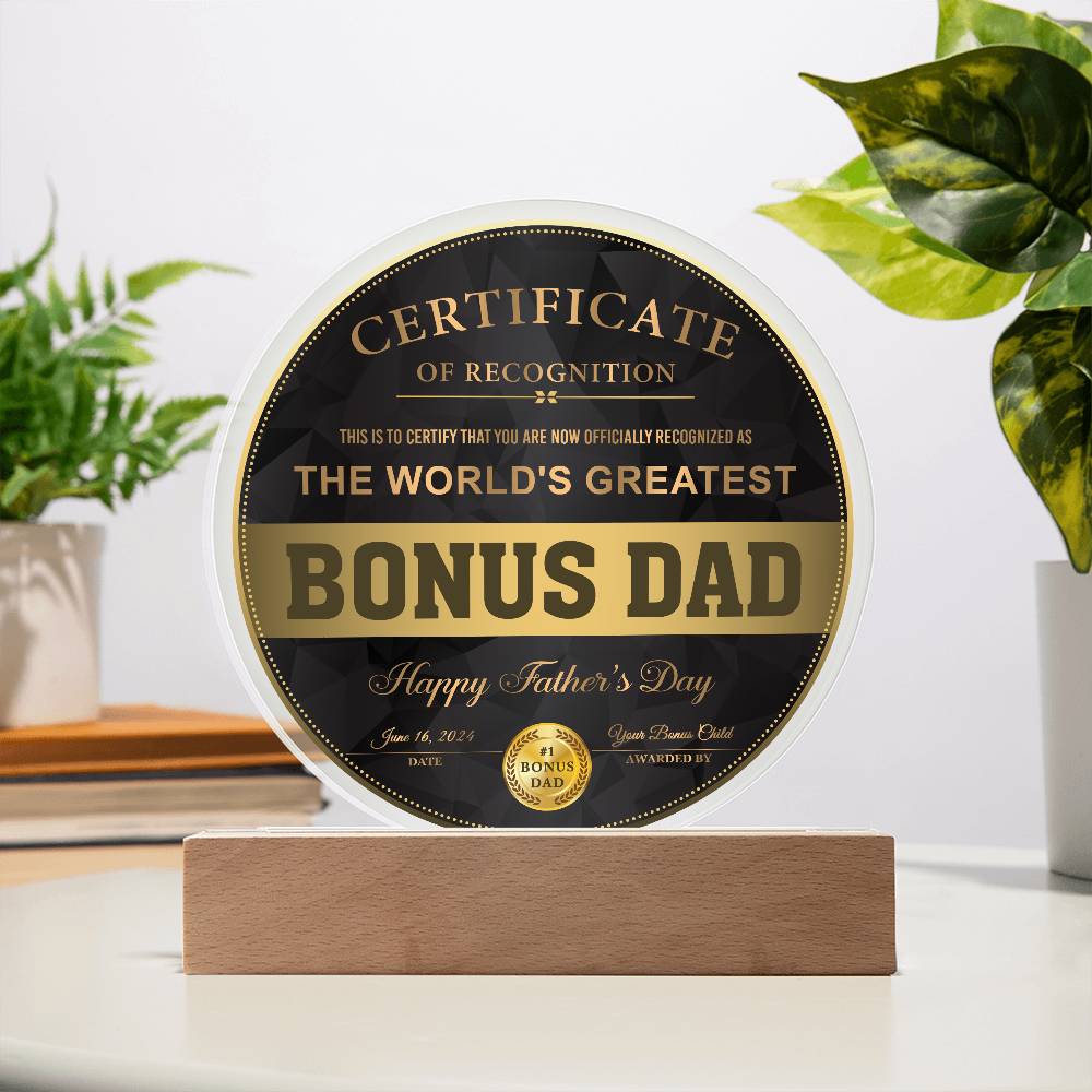 Circle Acrylic Plaque, Gift for Bonus Dad, Gift For Bonus Father