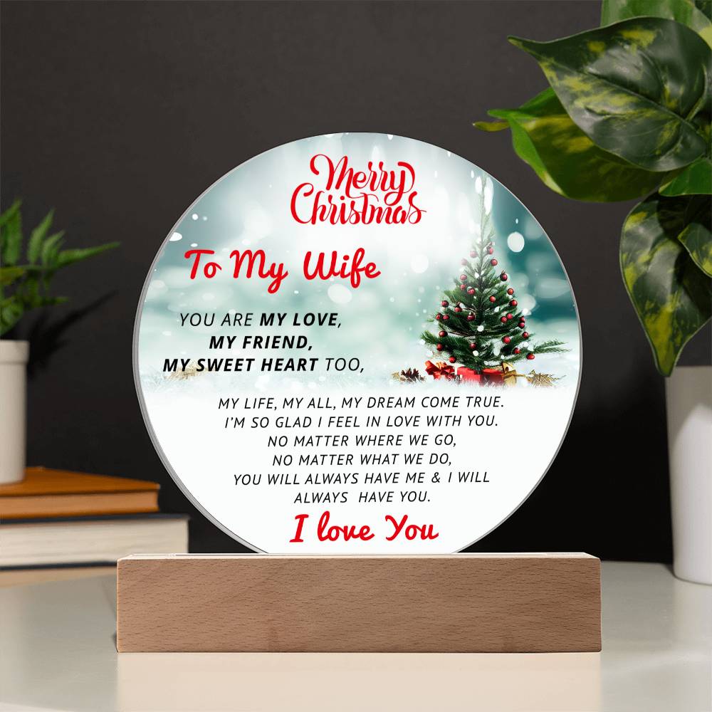 Merry Christmas To My Wife- Christmas Gift for WIfe- Acrylic Circle Plaque