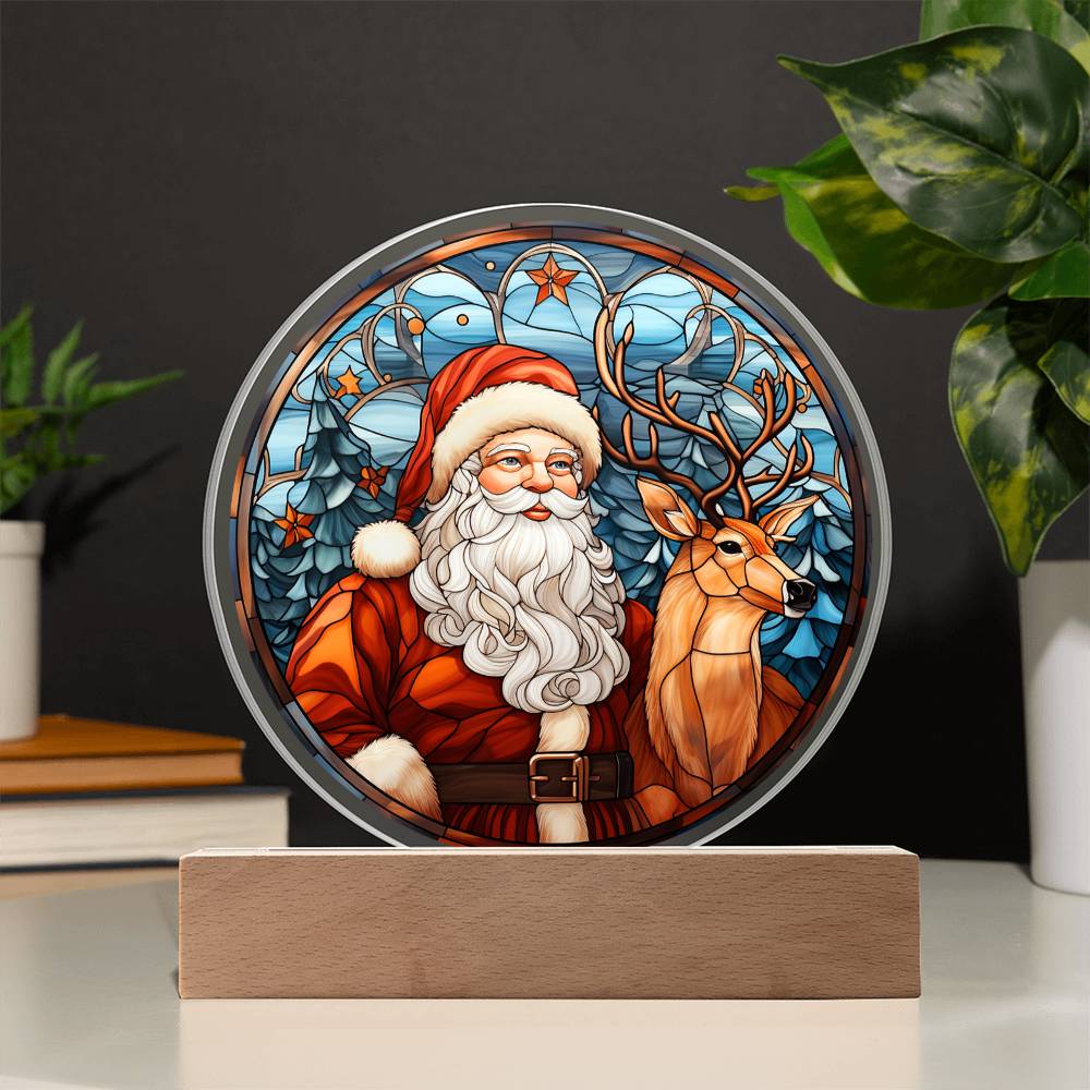 Santa and Reindeer- Acrylic Circle Plaque