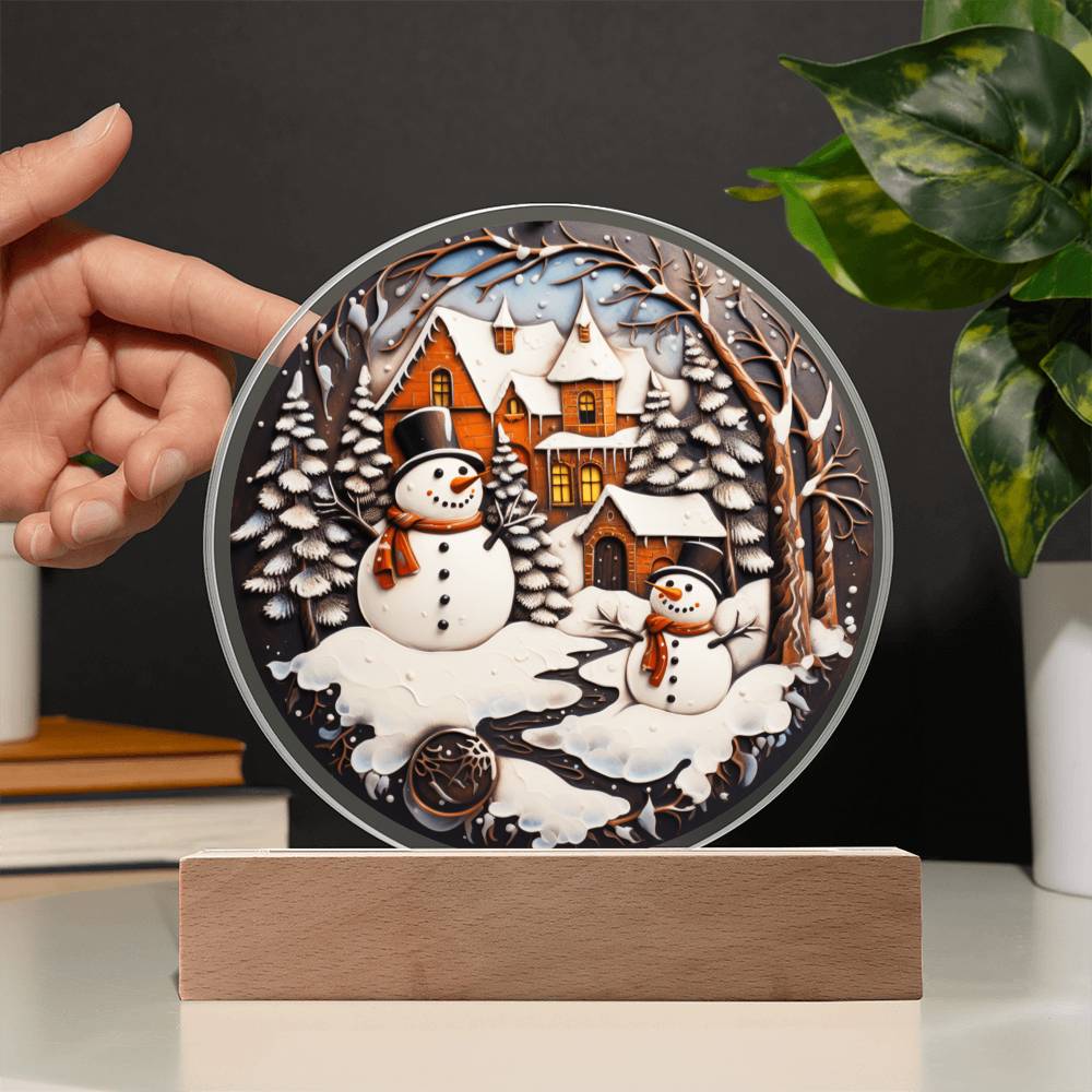 Twin Snowman- Acrylic Circle Plaque