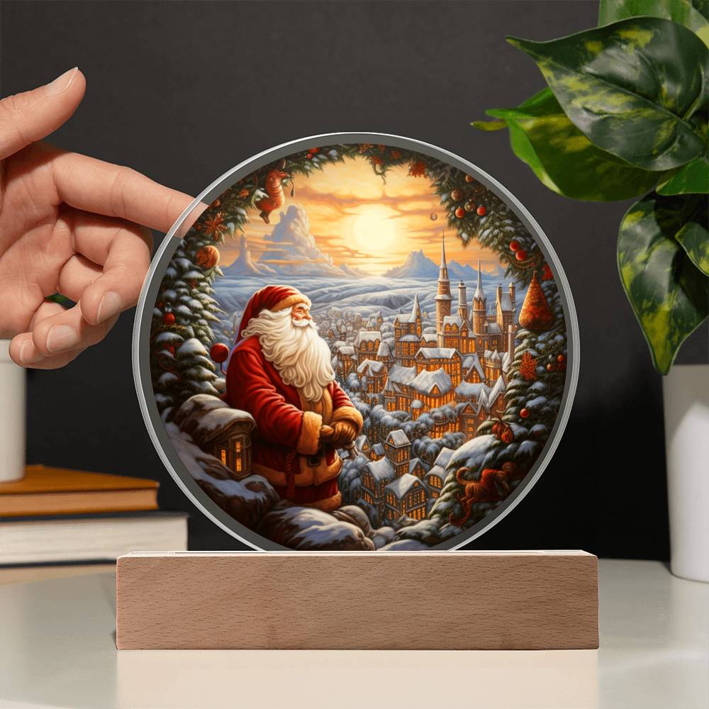 Santa  Claus In Town- Acrylic Circle Plaque