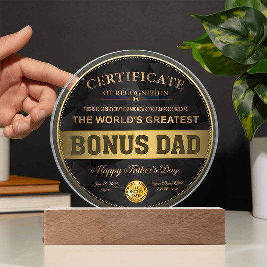 Circle Acrylic Plaque, Gift for Bonus Dad, Gift For Bonus Father