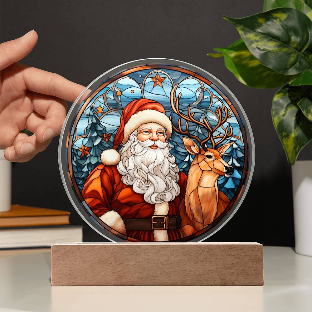 Santa and Reindeer- Acrylic Circle Plaque