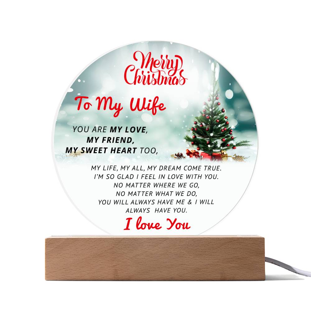 Merry Christmas To My Wife- Christmas Gift for WIfe- Acrylic Circle Plaque