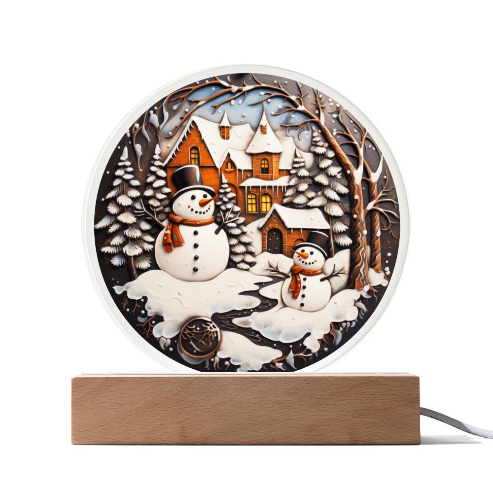 Twin Snowman- Acrylic Circle Plaque