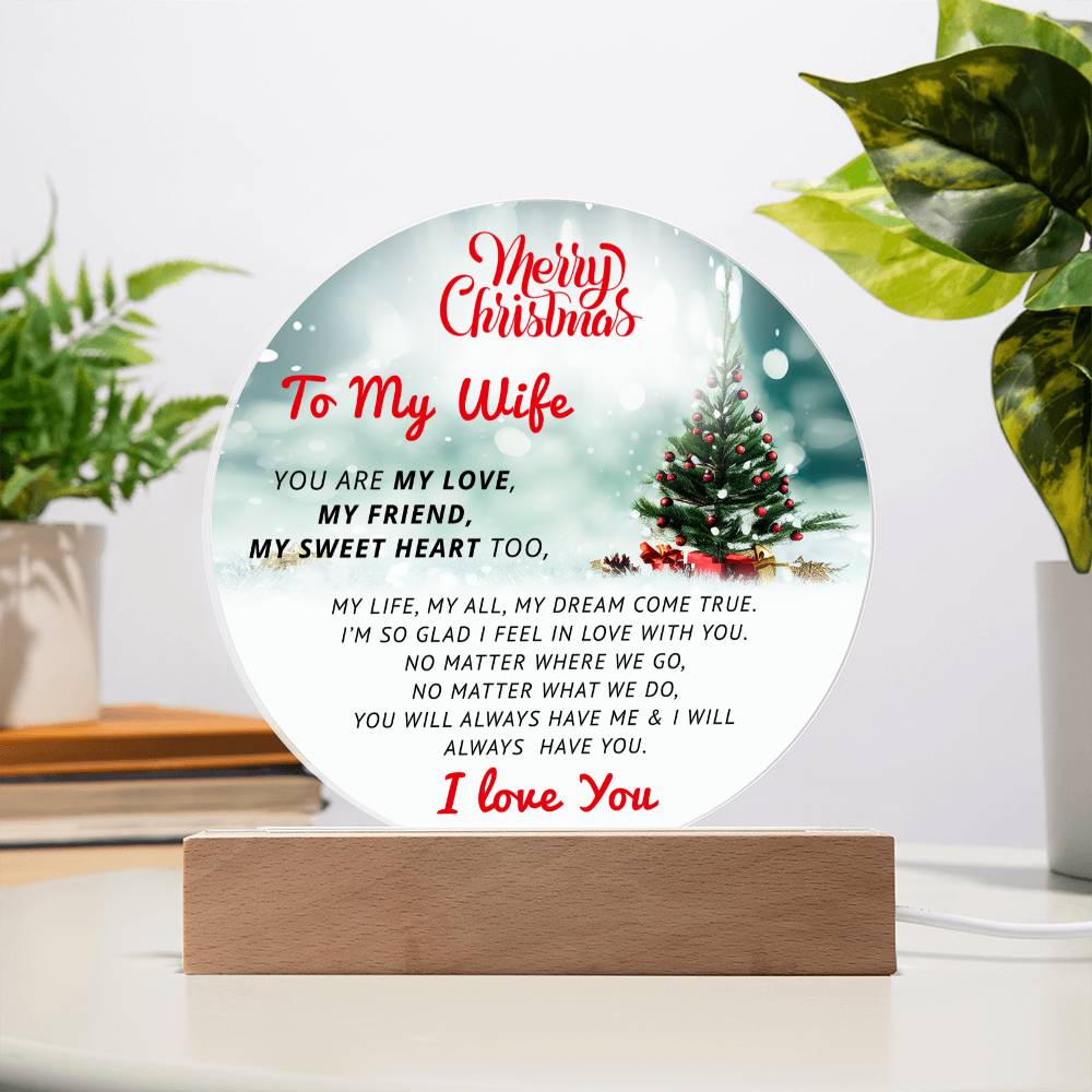 Merry Christmas To My Wife- Christmas Gift for WIfe- Acrylic Circle Plaque