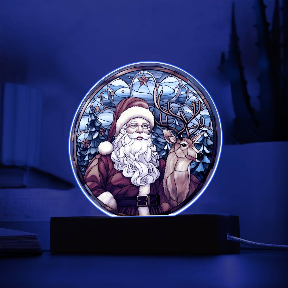 Santa and Reindeer- Acrylic Circle Plaque