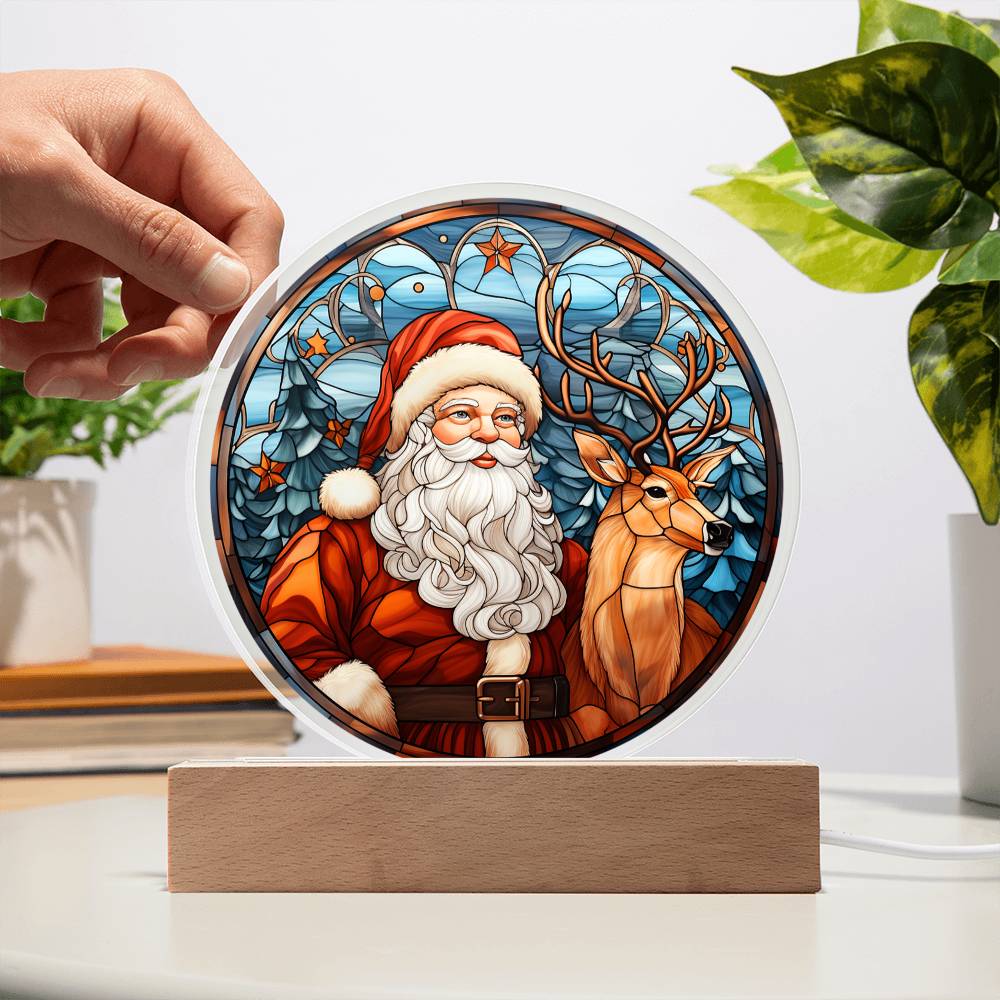 Santa and Reindeer- Acrylic Circle Plaque