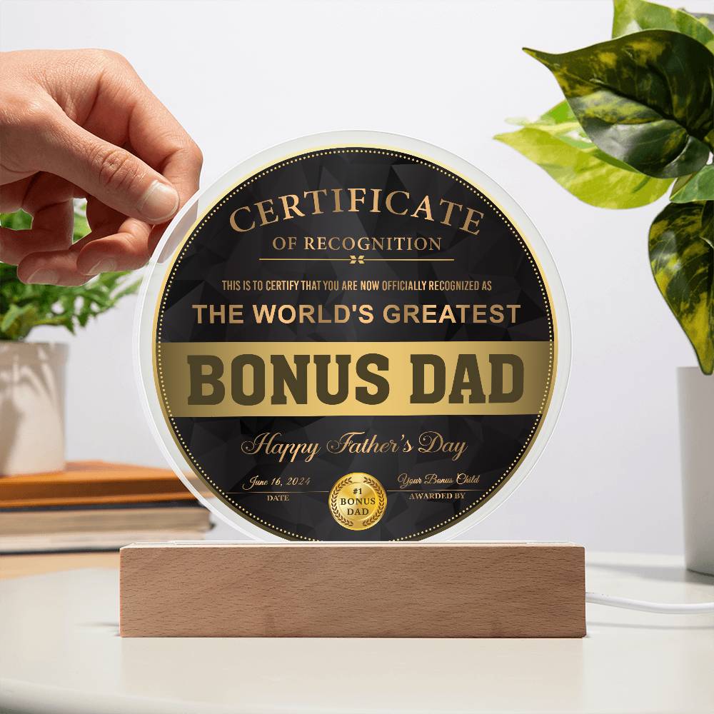 Circle Acrylic Plaque, Gift for Bonus Dad, Gift For Bonus Father