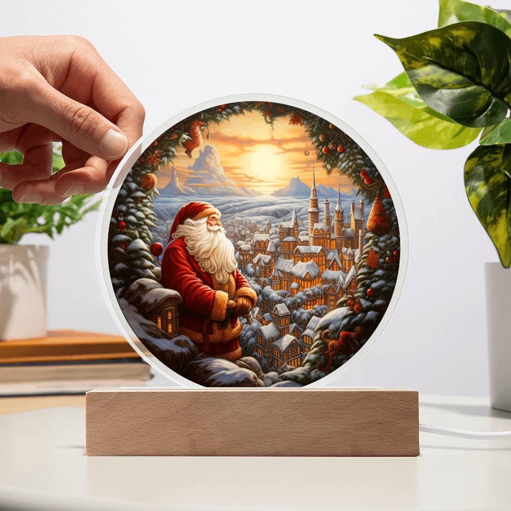 Santa  Claus In Town- Acrylic Circle Plaque