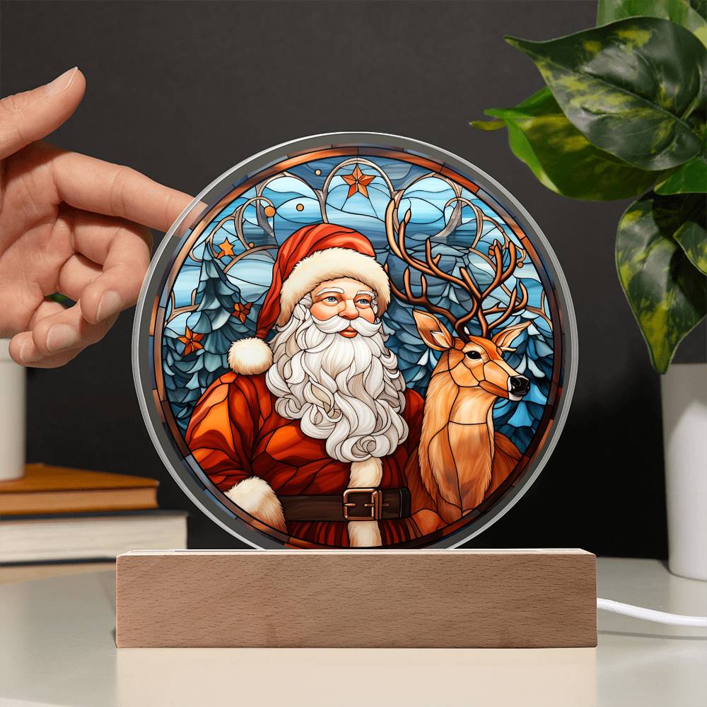 Santa and Reindeer- Acrylic Circle Plaque