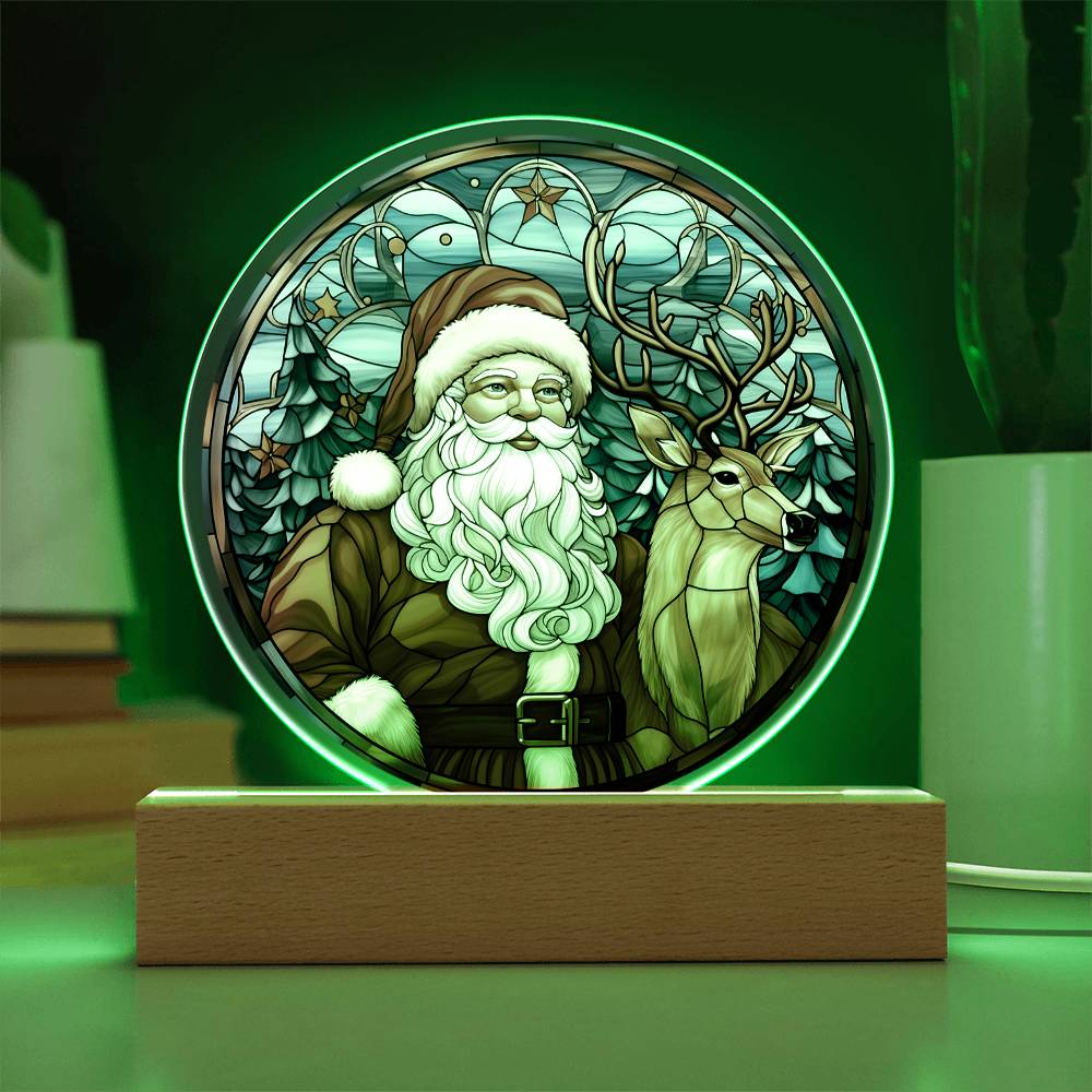 Santa and Reindeer- Acrylic Circle Plaque