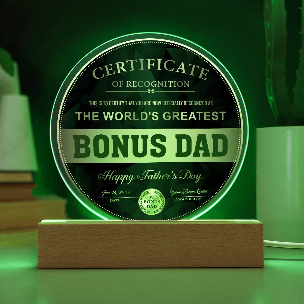 Circle Acrylic Plaque, Gift for Bonus Dad, Gift For Bonus Father