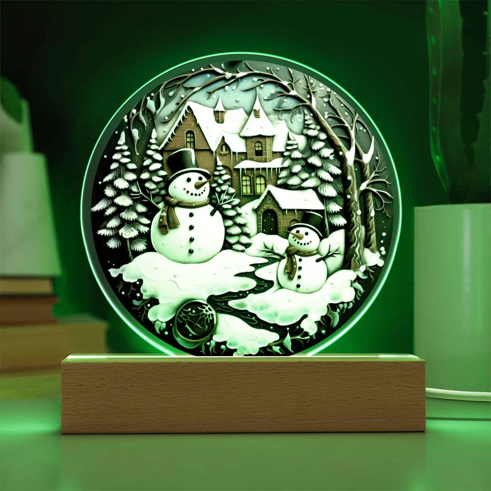 Twin Snowman- Acrylic Circle Plaque