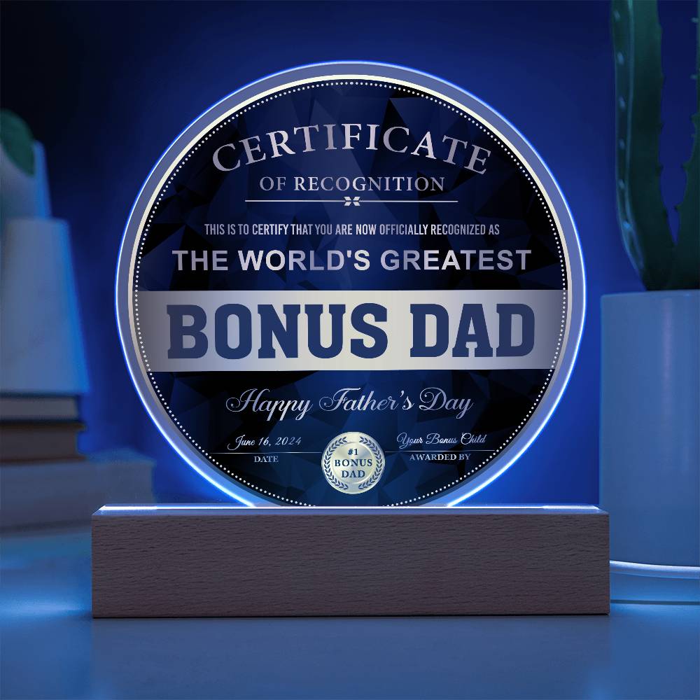 Circle Acrylic Plaque, Gift for Bonus Dad, Gift For Bonus Father