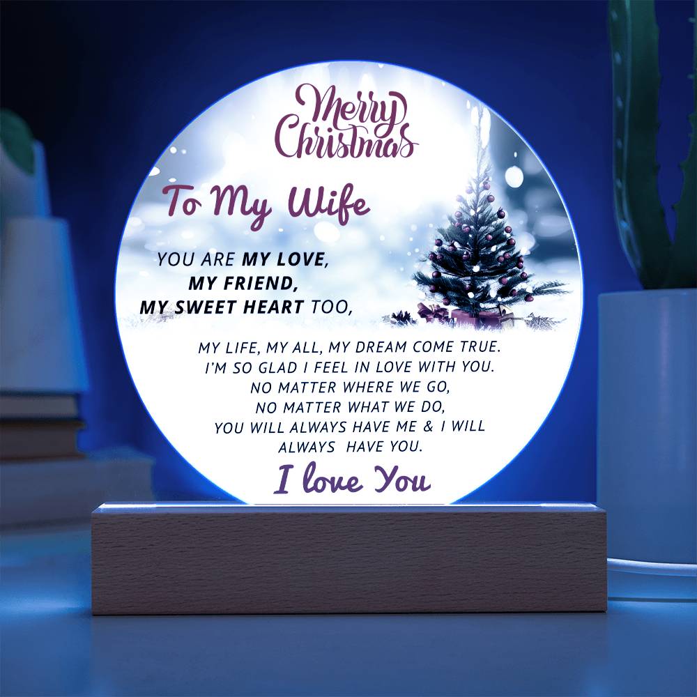 Merry Christmas To My Wife- Christmas Gift for WIfe- Acrylic Circle Plaque