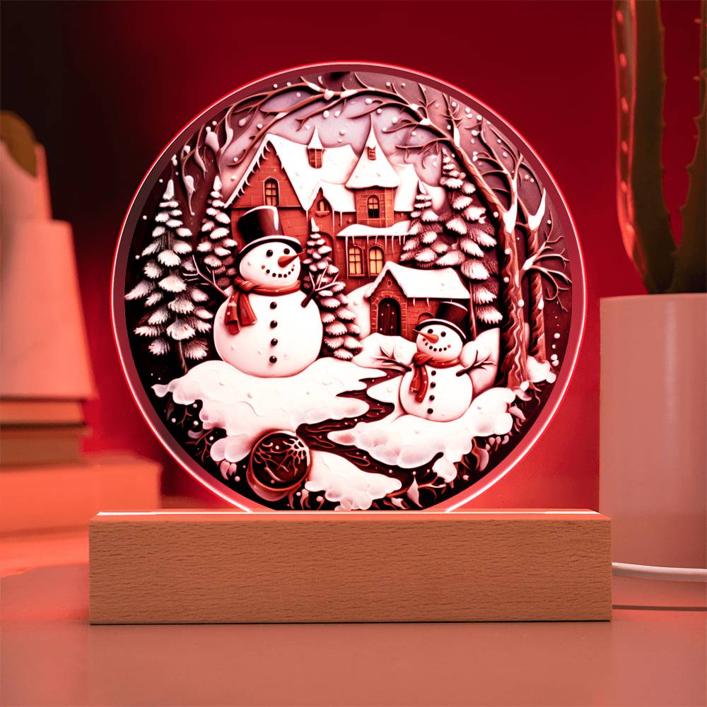 Twin Snowman- Acrylic Circle Plaque