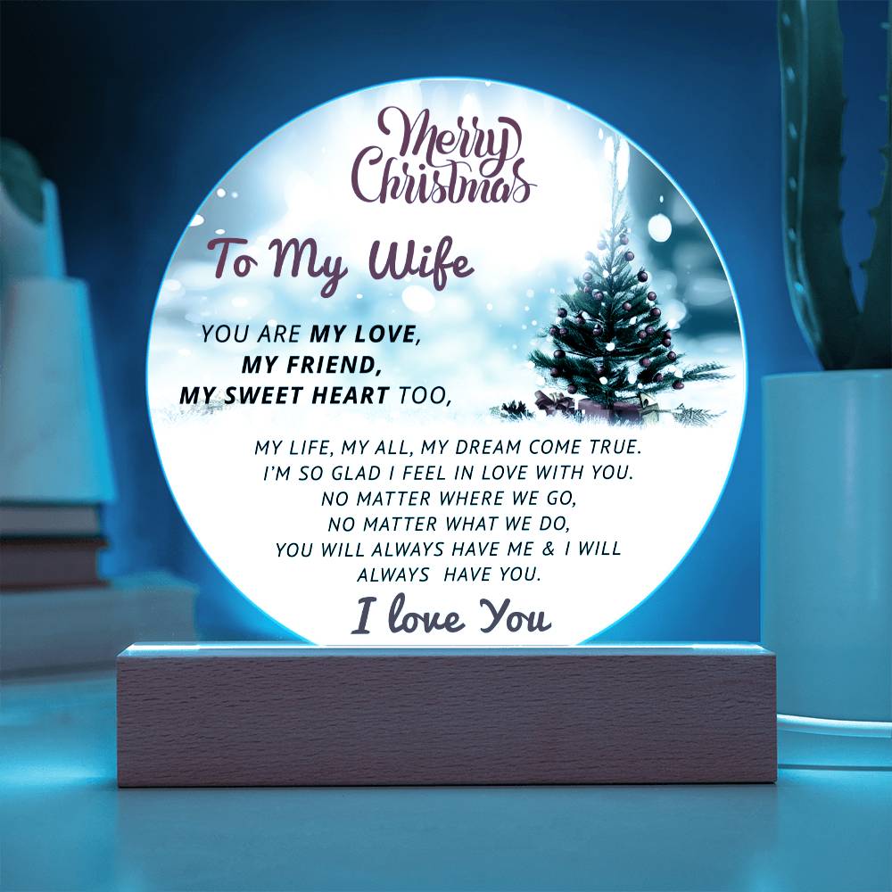 Merry Christmas To My Wife- Christmas Gift for WIfe- Acrylic Circle Plaque