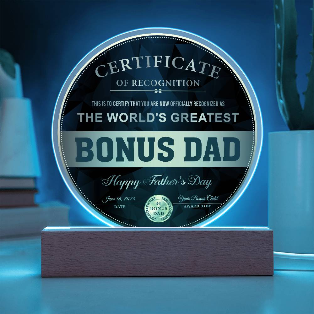 Circle Acrylic Plaque, Gift for Bonus Dad, Gift For Bonus Father