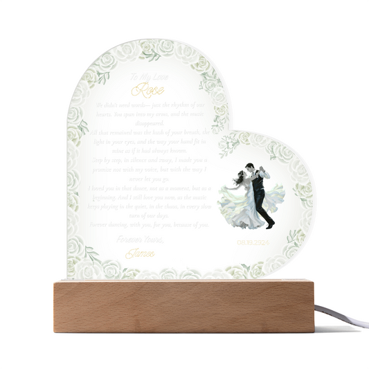 Printed Heart LED Acrylic Plaque,   Gift for Anniversary or Wedding  Gift From Husband to Wife, From Groom To Bride, Personalized Acrylic  Night Light