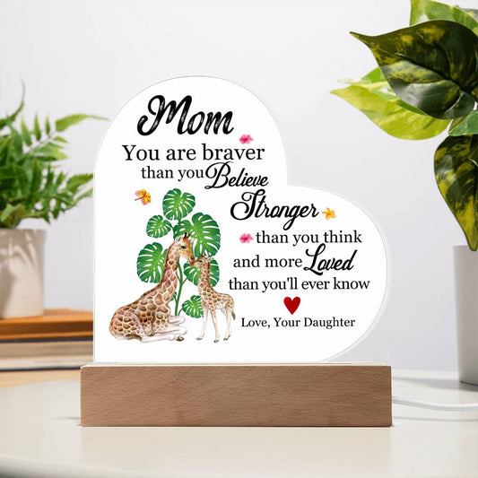 LED Heart Acrylic Plaque- Gift For Mom, Mother's Day, Birthday Gift