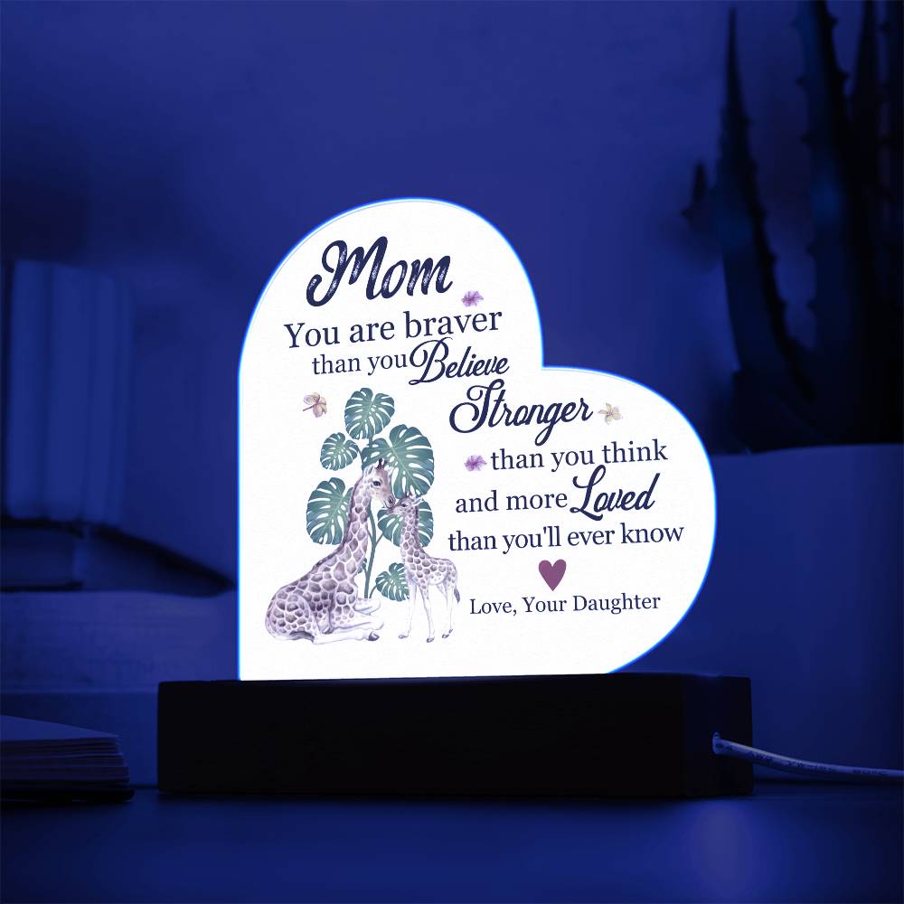 LED Heart Acrylic Plaque- Gift For Mom, Mother's Day, Birthday Gift