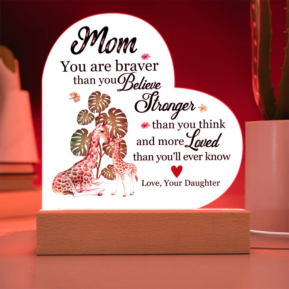 LED Heart Acrylic Plaque- Gift For Mom, Mother's Day, Birthday Gift