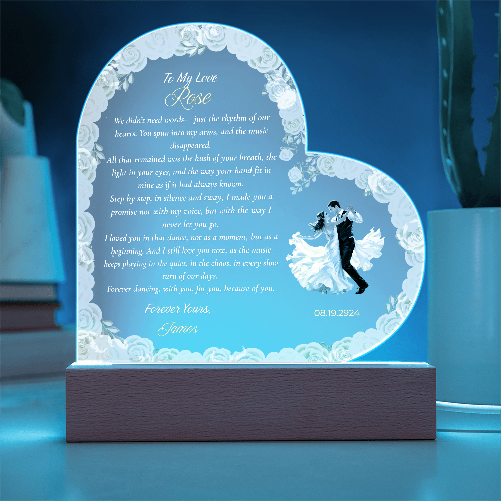 Printed Heart LED Acrylic Plaque,   Gift for Anniversary or Wedding  Gift From Husband to Wife, From Groom To Bride, Personalized Acrylic  Night Light