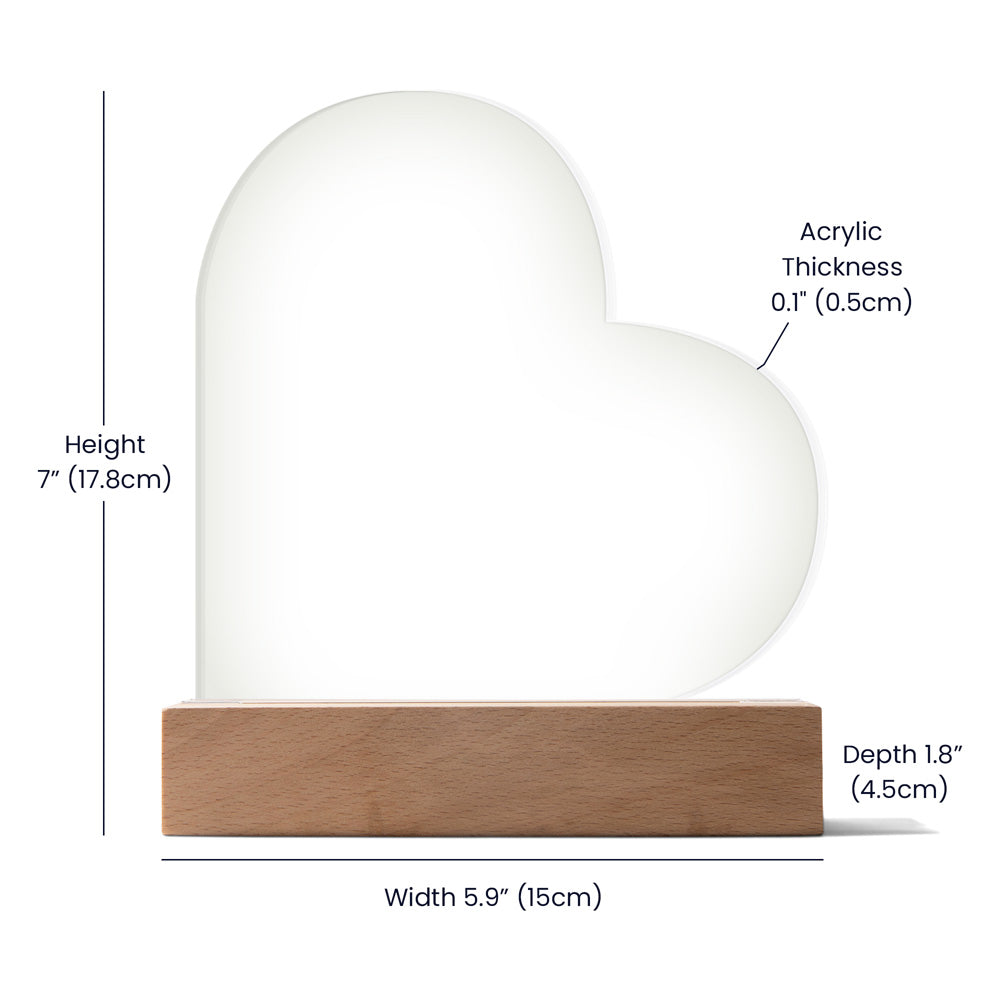 Printed Heart LED Acrylic Plaque,   Gift for Anniversary or Wedding  Gift From Husband to Wife, From Groom To Bride, Personalized Acrylic  Night Light