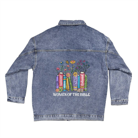 Oversized Women Denim Jacket with Book Lovers Design, Gift for mom, gift for soulmate, gift for daughter, gift for bestfriend