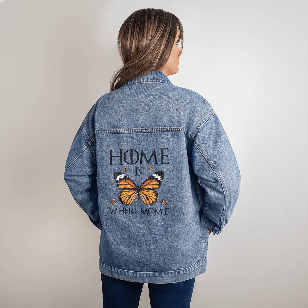 Oversized Women Denim Jacket with Butterfly design, gift for mom, gift for mother, Mother's Day Gift