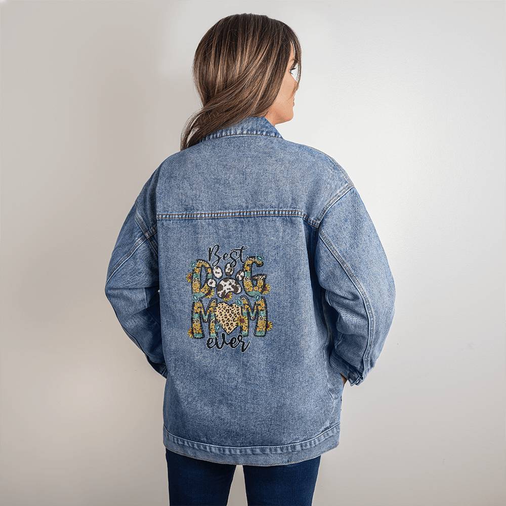 Oversized Women Denim Jacket, gift for Mom, Gift for dog lover Mom