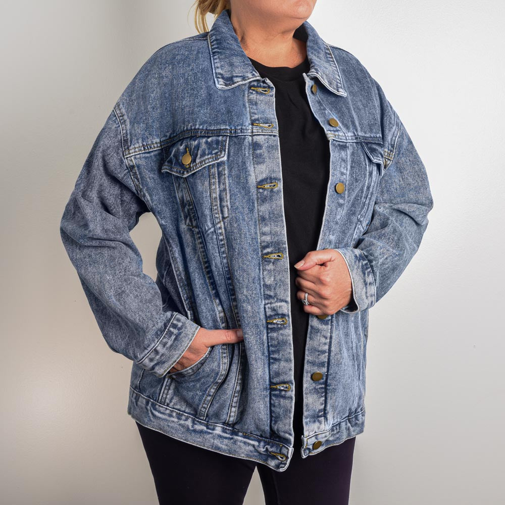 Oversized Women Denim Jacket, gift for Mom, Gift for dog lover Mom