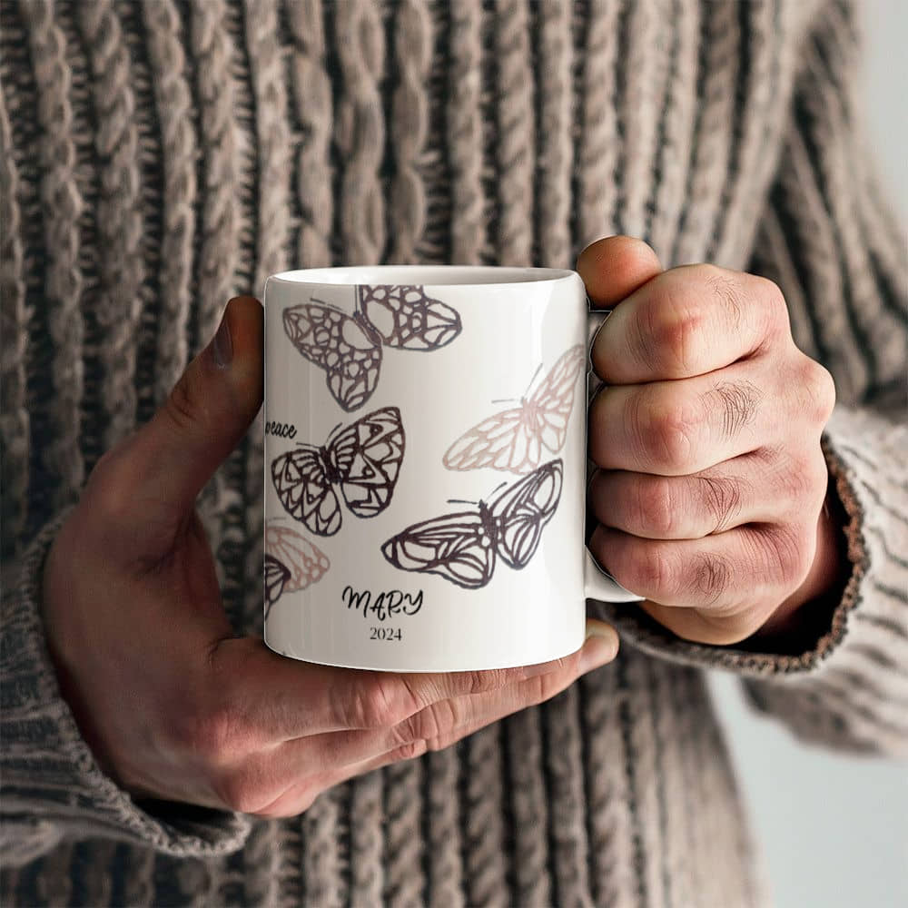 Vintage Butterfly Coffee Mug: Elegant Ceramic Cup for Nature Lovers