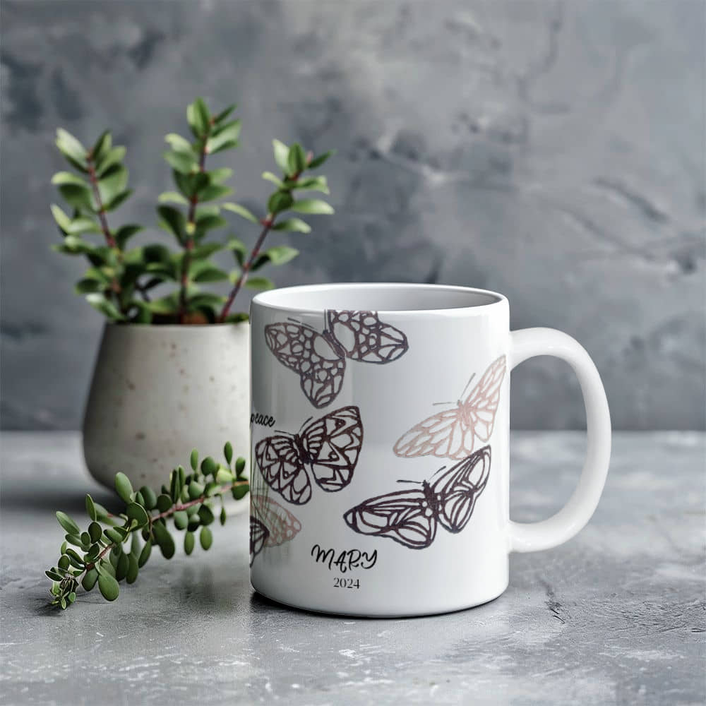 Vintage Butterfly Coffee Mug: Elegant Ceramic Cup for Nature Lovers